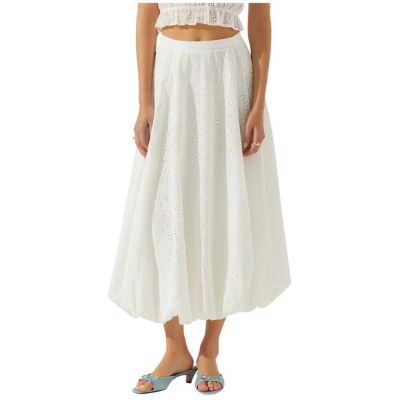 138$ ASTR the Label Allover Eyelet Bubble Hem Maxi Kissel Skirts Size XS White